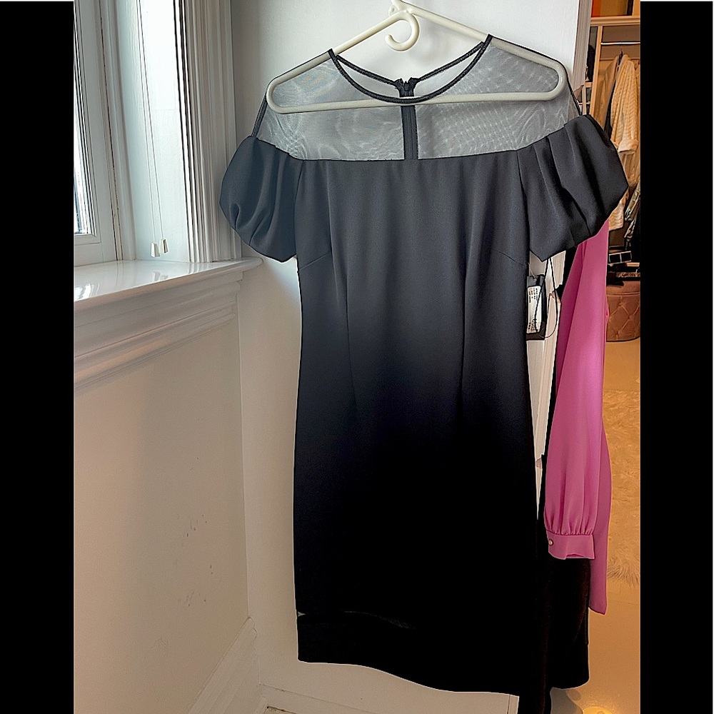 NWT Betsy and Adam evening dress with illusion shoulders,chest & 3” above hem